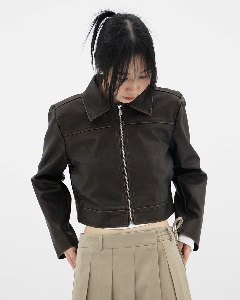 クラシックレザークロップドブルゾンジャケット / Classic leather