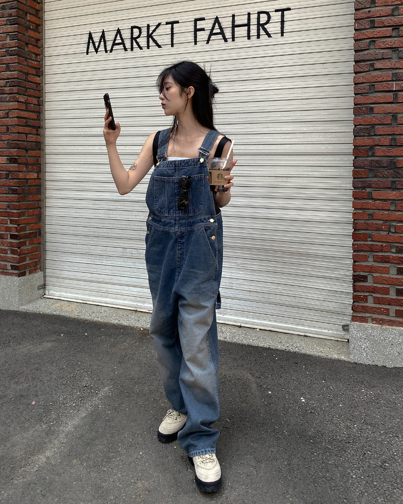 パフィーデニムオーバーオールパンツ / puffy denim overall pants