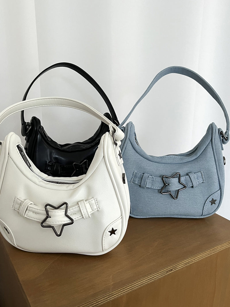 スタニーヴィンテージスターバックルデニムホーボショルダーバッグ / Staney Vintage Star Buckle Denim Hobo  Shoulder Bag