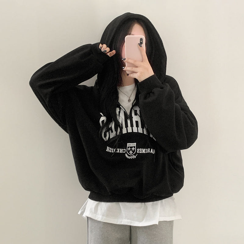 レタリングハーフジップアップフーディー/[44-99/Unisex] Lettering