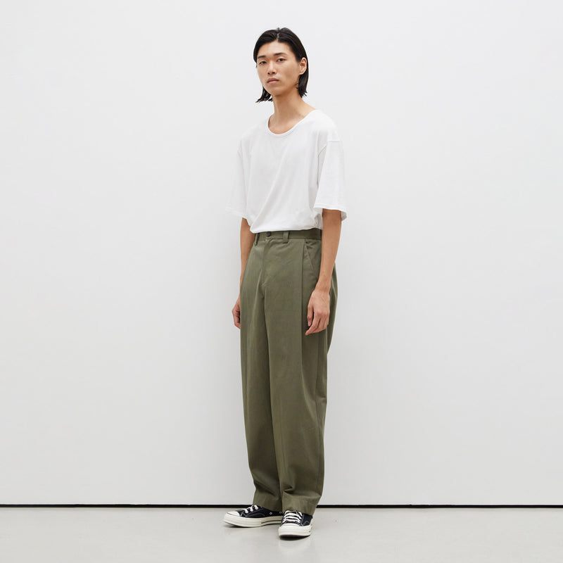 プリーツワイドコットンパンツ / PLEATED WIDE COTTON PANTS (KHAKI