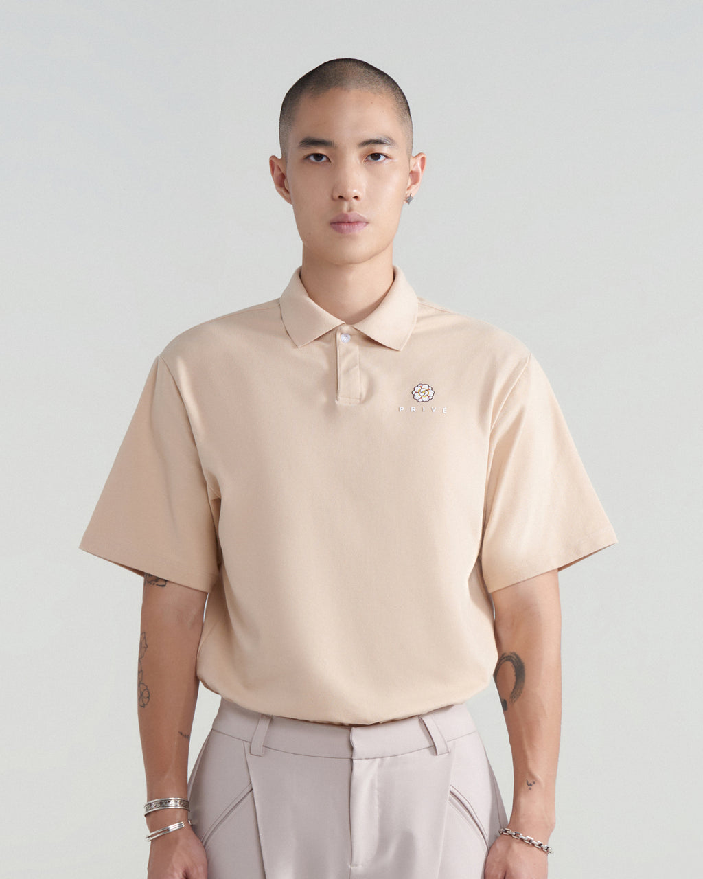 DVRK PRIVÉ NEO GARDENIA EMBROIDERED POLO - TAN – 60% - SIXTYPERCENT