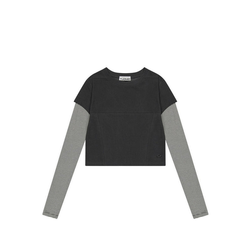 STRIPE LAYERED BABY-T [CHARCOAL]