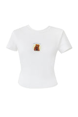 90sベアクロップスパンショートスリーブTシャツ/90s bear crop span short sleeve t-shirts (white)