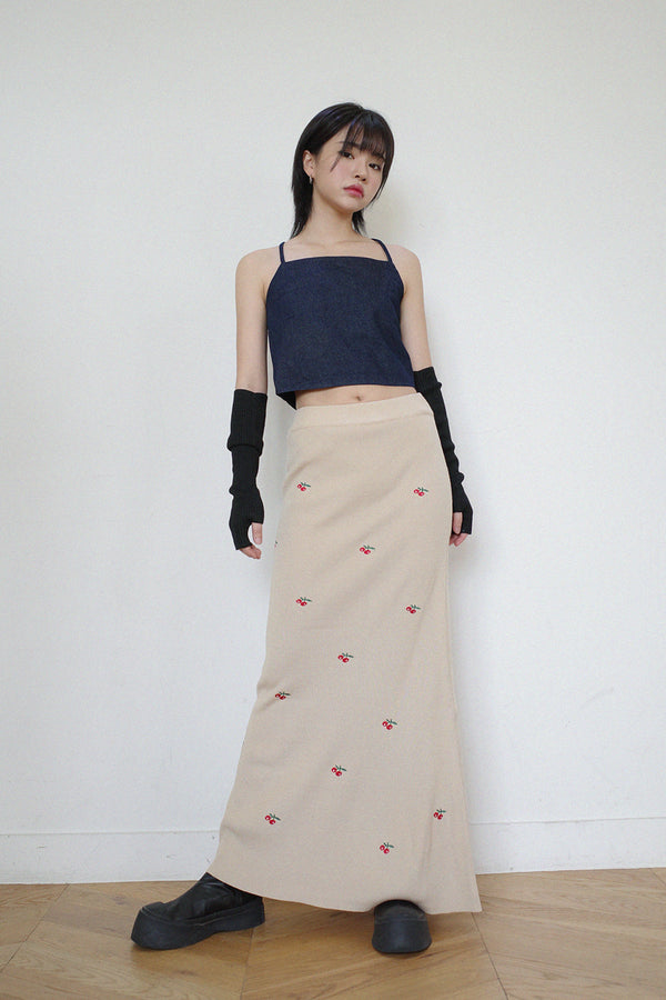 チェリー刺繍入りロングスカート / Cherry Embroidered Long Sk (2