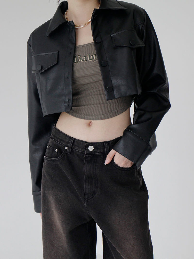 ローズレザークロップジャケット / Rose Leather Crop Jacket (2color