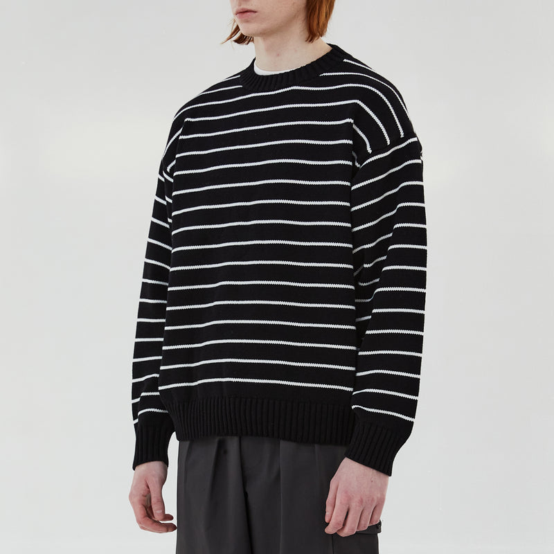 ホリゾンタルストライプコットンセーター / HORIZONTAL STRIPE COTTON SWEATER (BLACK)