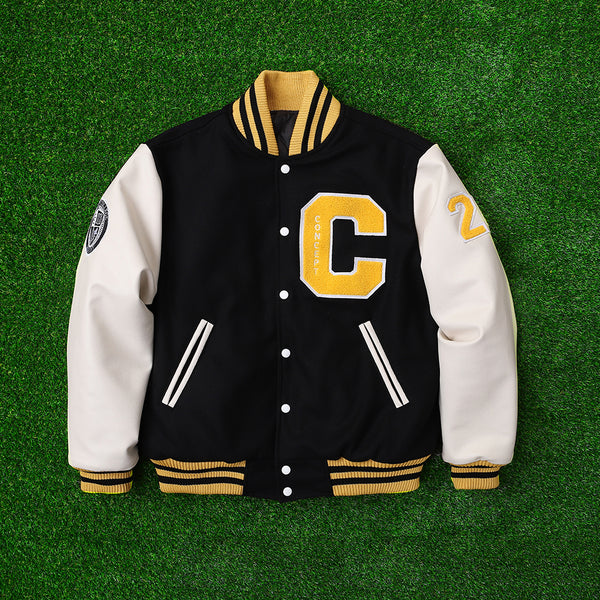 Big Patch Black Ivory Baseball Jacket / Varsity Jacket – 60