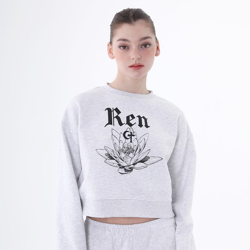 RENクロップスウェットシャツ/0 9 Ren crop sweatshirt - LIGHT GREY