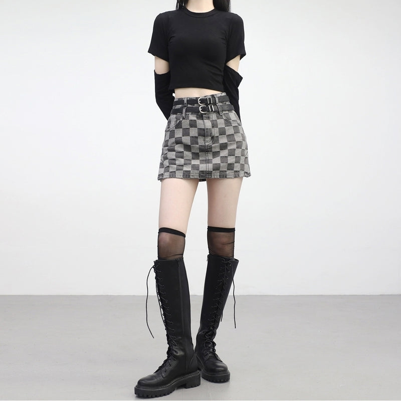 Checkerboard cheap denim skirt