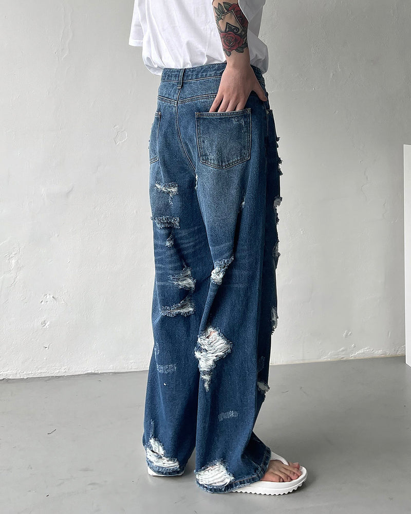 チェンデストロイデニムパンツ / Chen Destroyed Denim Pants (M ~ XL