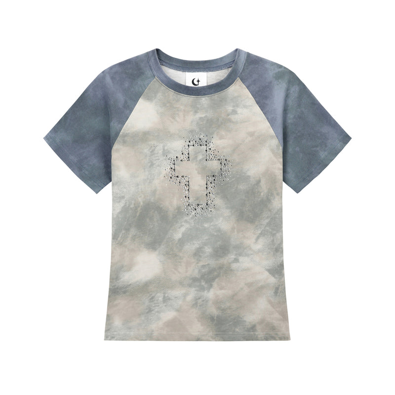 0 7 タイダイクロスTシャツ / 0 7 tie-dye cross t-shirt - BLUE GREY