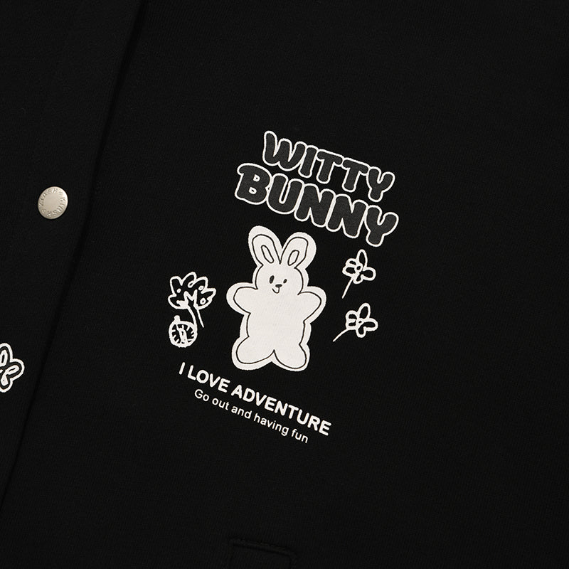 WITTY BUNNY BUTTON HOODIE ZIP UP [BLACK] – 60% - SIXTYPERCENT