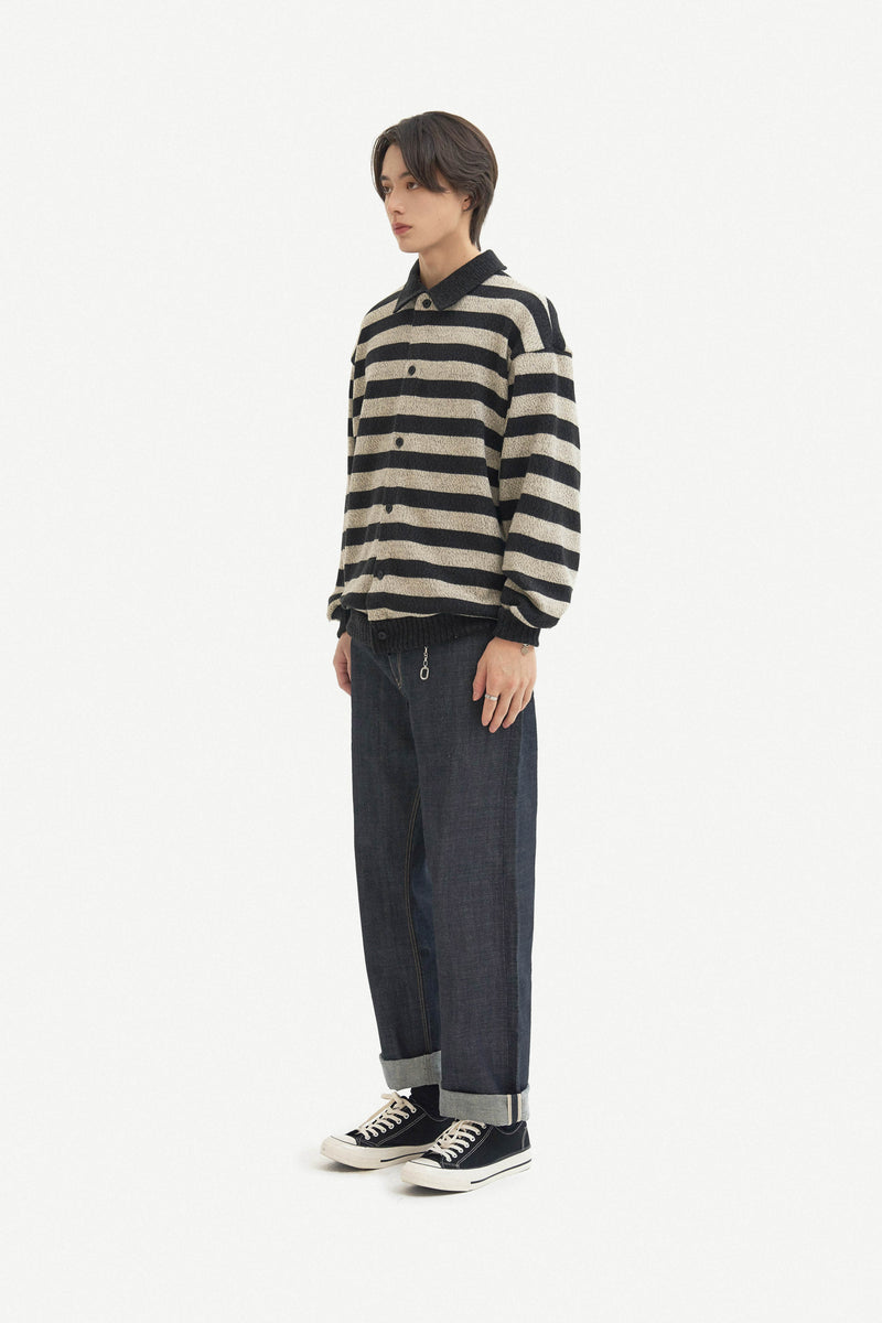 ストライプカラーカーディガンシャツ/Striped collar cardigan shirt