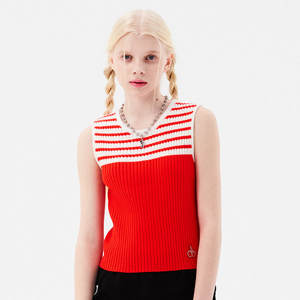 スモールチェリーストライプニットベスト / SMALL CHERRY STRIPE KNIT VEST [RED]KIRSH/ {{ category  }}