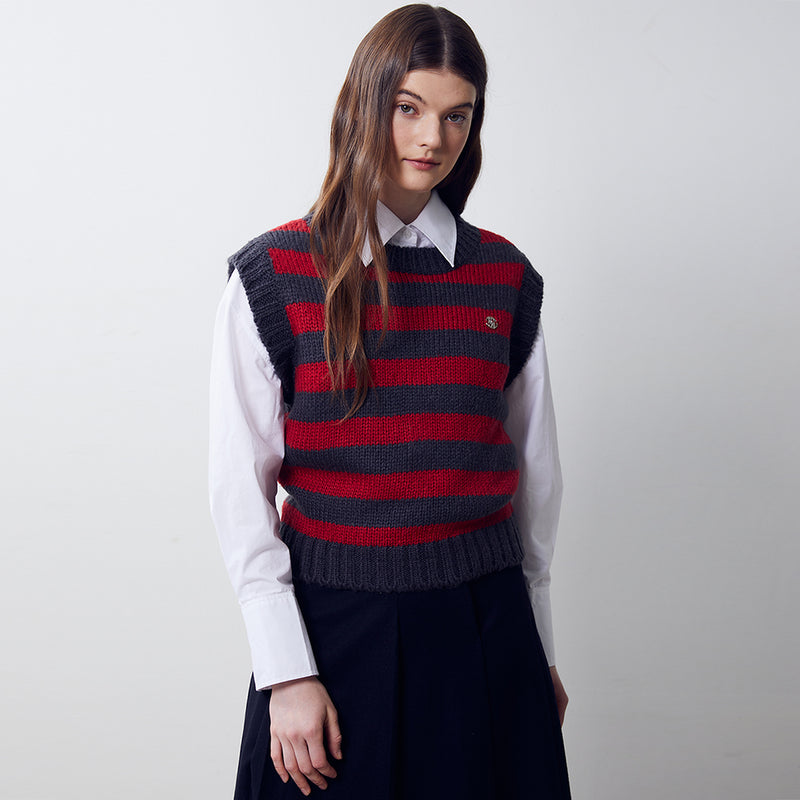モヘアファジーストライプニットベスト/Mohair Fuzzy Stripe Knit Vest