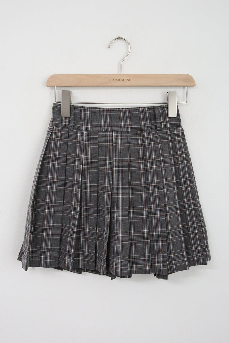 ミニスカートRosé Muse check pleated skirt【white】